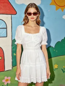 White puff-sleeve dress